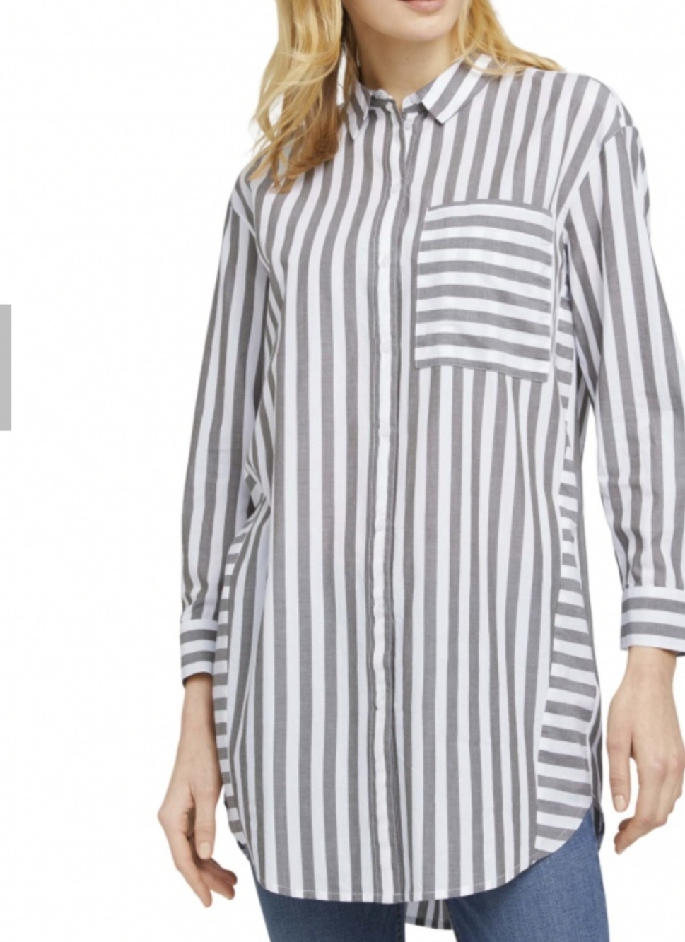 Tom Tailor Striped Longline Button-Up Shirt Dress - Gray & White